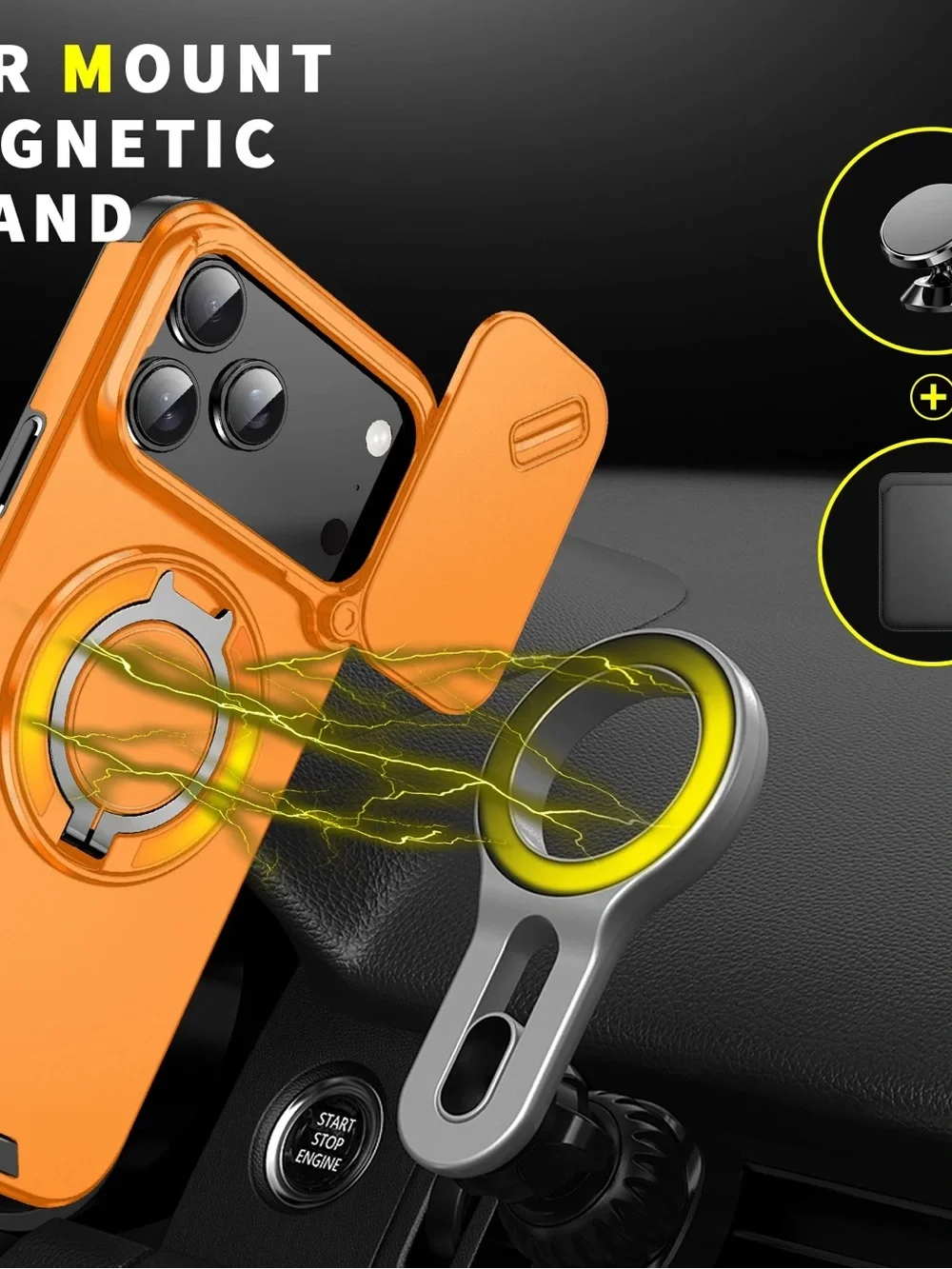 Magnetic Car Mount Ring Phone 17 pro max Case - Orange